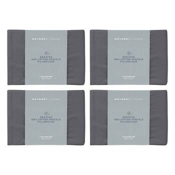 4x Odyssey Living Breathe Cotton Standard Pillowcase 48cm x 73cm Charcoal