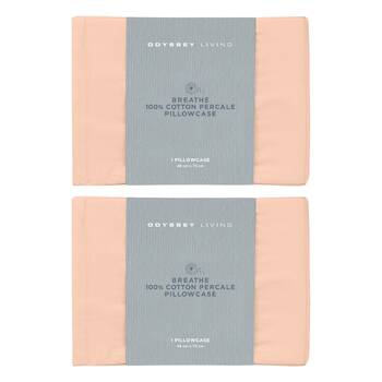 2x Odyssey Living Breathe Cotton Standard Pillowcase 48cm x 73cm Light Clay