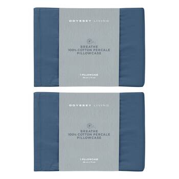 2x Odyssey Living Breathe Cotton Standard Pillowcase 48cm x 73cm Marine Blue