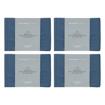 4x Odyssey Living Breathe Cotton Standard Pillowcase 48cm x 73cm Marine Blue