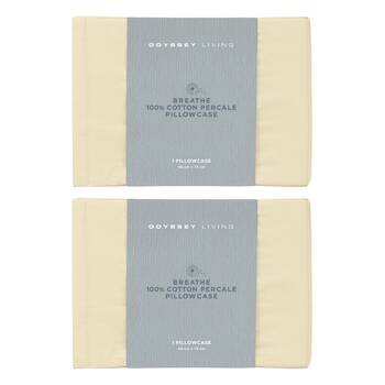 2x Odyssey Living Breathe Cotton Standard Pillowcase 48cm x 73cm Natural