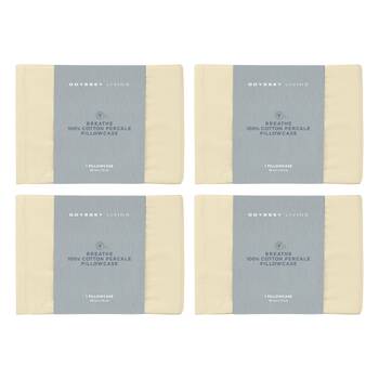 4x Odyssey Living Breathe Cotton Standard Pillowcase 48cm x 73cm Natural