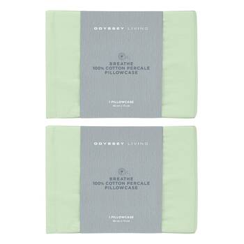 2x Odyssey Living Breathe Cotton Standard Pillowcase 48cm x 73cm Sage