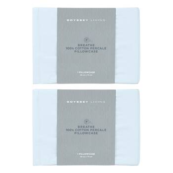 2x Odyssey Living Breathe Cotton Standard Pillowcase 48cm x 73cm Sky Blue