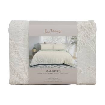 3pc Bas Phillips Maldives Jacquard Quilt Cover & Pillowcase Set Sage