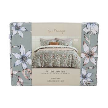 3pc Bas Phillips Quilt Cover & Pillowcases Bedding Set Wildflowers