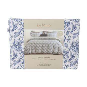 3pc Bas Phillips Quilt Cover & Pillowcases Bedding Set Blue Birds