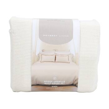 3pc Odyssey Living Noosa Chenille Quilt Cover/Pillows Set Ivory/Linen