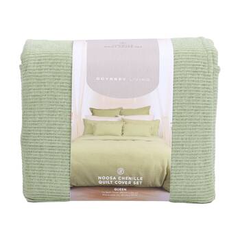 3pc Odyssey Living Noosa Chenille Quilt Cover/Pillows Set Moss/Linen