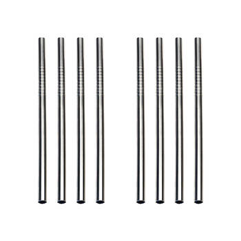 2x 4pc R.S.V.P. Stainless Steel Reusable Mini Drink Straws Set Silver 12.7cm
