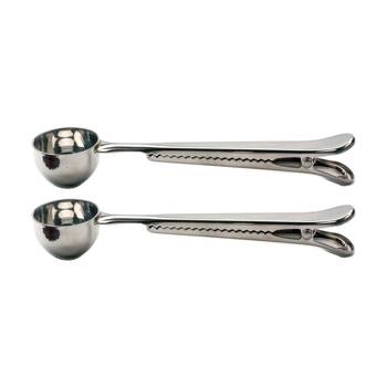 2PK R.S.V.P. Coffee Scoop N Clip Stainless Steel Durable Utensil Silver 17.7cm