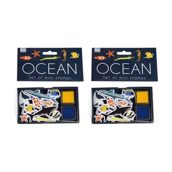 2PK Rex London Set Of Mini Stamps Ocean Theme 2 Ink Pads Kids Activity 3y+