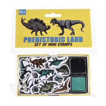 Rex London Set Of Mini Stamps Prehistoric Dinosaurs With Green Grey Inkpads