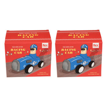 2PK Rex London Kids Toy 3y+ Push Down Action Racing Car Battery-Free Blue