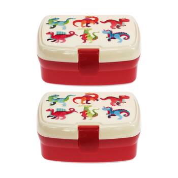 2PK Rex London Lunch Box Baby Dinosaur Two-Compartment Kids Food Storage 3+