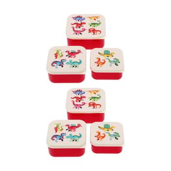 2x 3pc Rex London Snack Box Baby Dinosaur Compact Nesting Food Storage Set