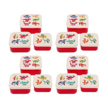 4x 3pc Rex London Snack Box Baby Dinosaur Compact Nesting Food Storage Set