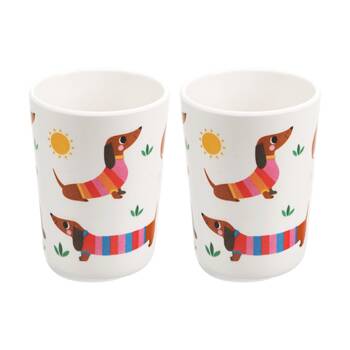 2PK Rex London Melamine Beaker Sausage Dog Design 200ml Toddler Cup Drinkware