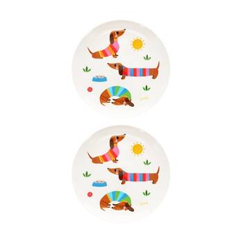 2PK Rex London Melamine Plate Sausage Dog Durable Kids Dining Serveware 21.5cm