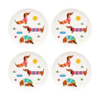 4PK Rex London Melamine Plate Sausage Dog Durable Kids Dining Serveware 21.5cm