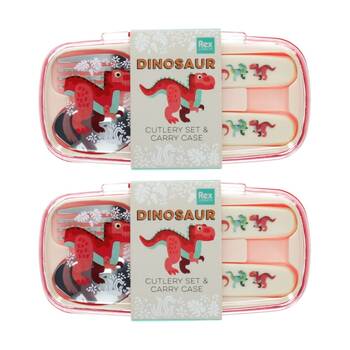 2x 2pc Rex London Child Cutlery Set Baby Dino Stainless Steel With Carry Case