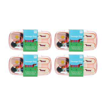 4PK Rex London Child Cutlery Set Sausage Dog Spoon & Fork With Carry Case