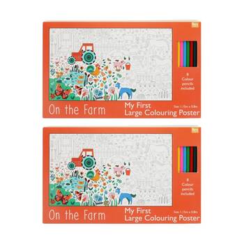 2PK Rex London Large Colouring Poster On The Farm Jumbo Kids Art 1.15x0.8m
