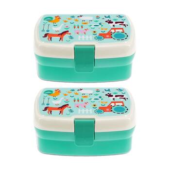 2PK Rex London Kids Farmyard Lunch Box W/ Removable Tray & Multiple Compartments