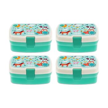 4PK Rex London Kids Farmyard Lunch Box W/ Removable Tray & Multiple Compartments