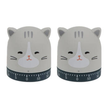 2PK Rex London Wind-Up Kitchen Timer Cat-Shaped Compact Accessory 6x6.7cm