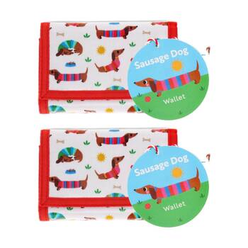2PK Rex London Kids 3y+ Tri-Fold Child Wallet Sunny Sausage Dog Design