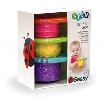 Sassy Baby Flex & Fill Cups Soft Sensory Bath Toys Set 6 Months+ 13cm