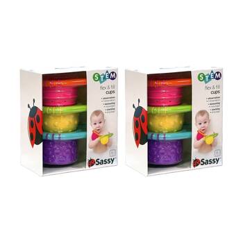 2PK Sassy Baby Flex & Fill Cups Soft Sensory Bath Toys Set 6 Months+ 13cm