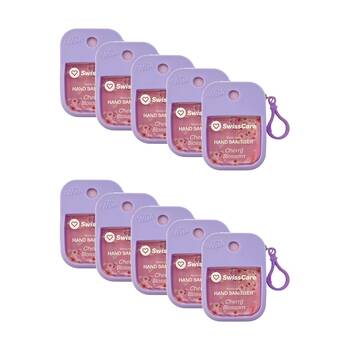 10PK SwissCare Liquid Hand Sanitiser Spray W/ Silicone Case 35mL Assorted