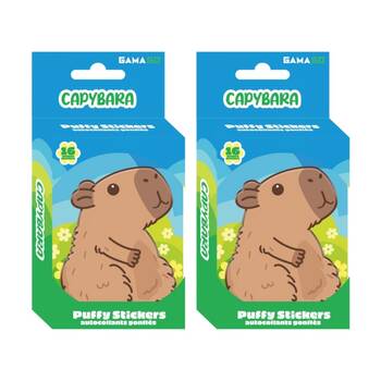 2x 16pc Gamago Capybara Craft Puffy Stickers In Embossed Tin Set Multicolour