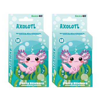 2x 16pc Gamago Axolotl Kids Craft Puffy Stickers In Embossed Tin Set Multicolour