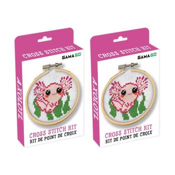 2x Gamago Axolotl Kids Craft Cross Stitch Embroidery Kit Pink/Green