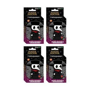 4x 16pc Gamago Plague Doctor Kids Craft Puffy Stickers In Embossed Tin Set Black