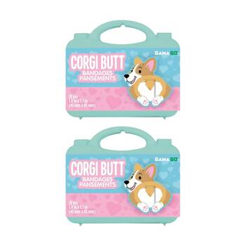 2x 20pc Gamago Corgi Butt First Aid Adhesive Bandages Kids In Case Blue/Pink