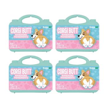 4x 20pc Gamago Corgi Butt First Aid Adhesive Bandages Kids In Case Blue/Pink