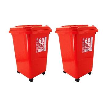 2PK Braz 60L Rubbish & Waste Outdoor Wheely Bin W/ Lid Wheels 54x42x41cm Assrtd