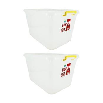 2PK Braz Plastic Storage Container Box 94L W/ Lid & Handles 64x47x36cm Assorted