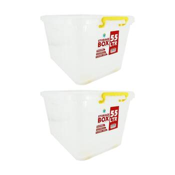2PK Braz Plastic Storage Container Box 55L W/ Lid & Handles 54x41x31cm Assorted