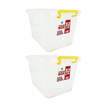 2PK Braz Plastic Storage Container Box 32L W/ Lid & Handles 44x34x27cm Assorted