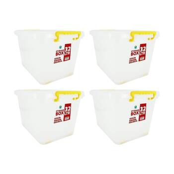 4PK Braz Plastic Storage Container Box 32L W/ Lid & Handles 44x34x27cm Assorted