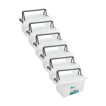 6PK iBox Medium Plastic Storage Box W/ Lid & Handle 27x19x15cm 4L Assorted