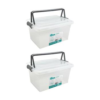 2PK iBox X Large Plastic Storage Box W/ Lid & Handle 28x26x19cm 16L Assorted