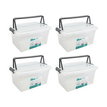 4PK iBox X Large Plastic Storage Box W/ Lid & Handle 28x26x19cm 16L Assorted