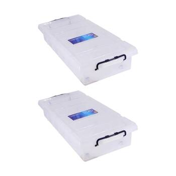 2PK Braz 6 Compartment Underbed Storage Box W/ Lid & Handle 89x37x12cm Clear