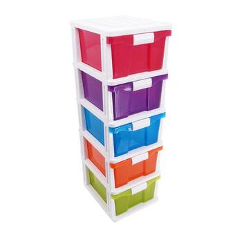 Braz Plastic Stackable 5 Drawer Comp Storage Organiser Multi Colour